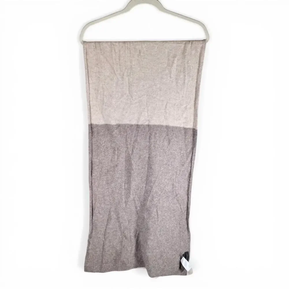 Tahari Women's 100% 2-Ply Cashmere Beige Tan Colorblock Wide Width Scarf READ